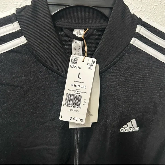 Adidas Women’s Size Large Black/White Striped Jacket and Pants Set. Brand New - Picture 6 of 11